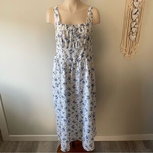 Cupshe Cottagecore Blue White Floral Midi Dress Size Large